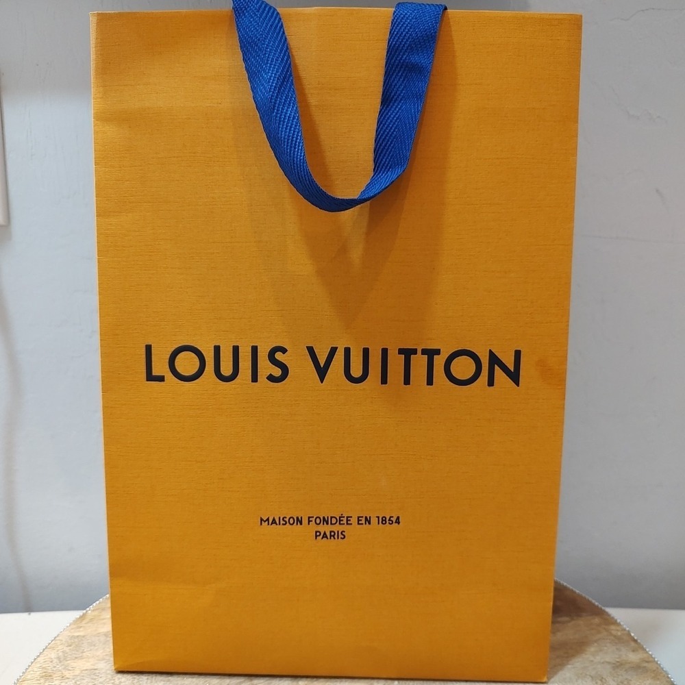 Louis Vuitton Gift Bag Orange Blue Handles 14 x 10 x 4.5 inches Empty Authentic